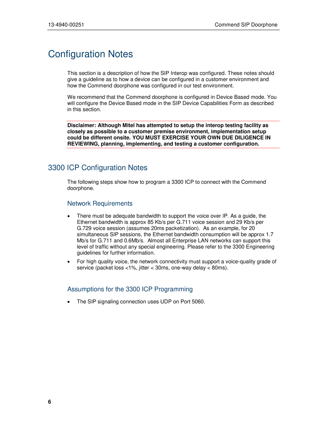 Mitel MCD 6.0 manual ICP Configuration Notes, Network Requirements, Assumptions for the 3300 ICP Programming 