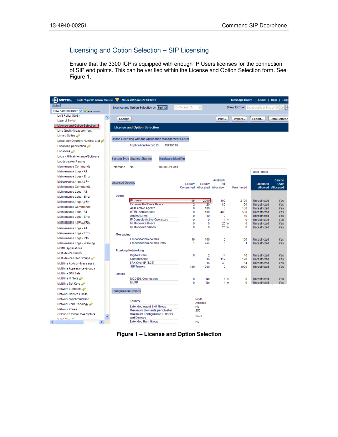 Mitel MCD 6.0 manual Licensing and Option Selection SIP Licensing, License and Option Selection 