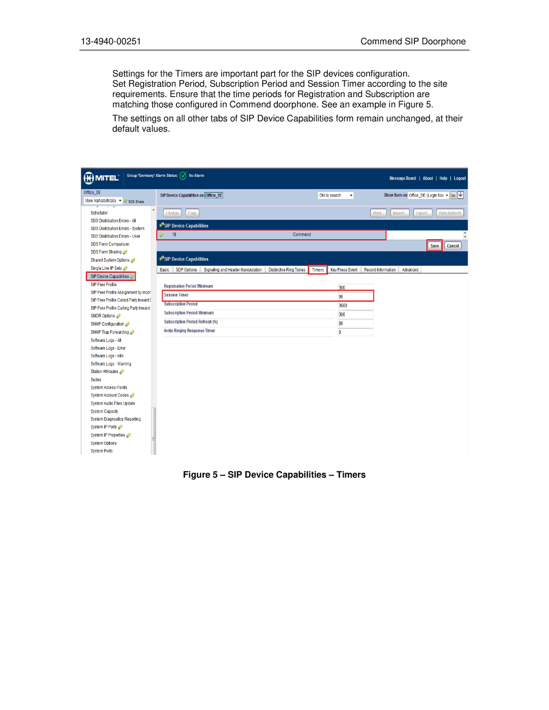 Mitel MCD 6.0 manual SIP Device Capabilities Timers 