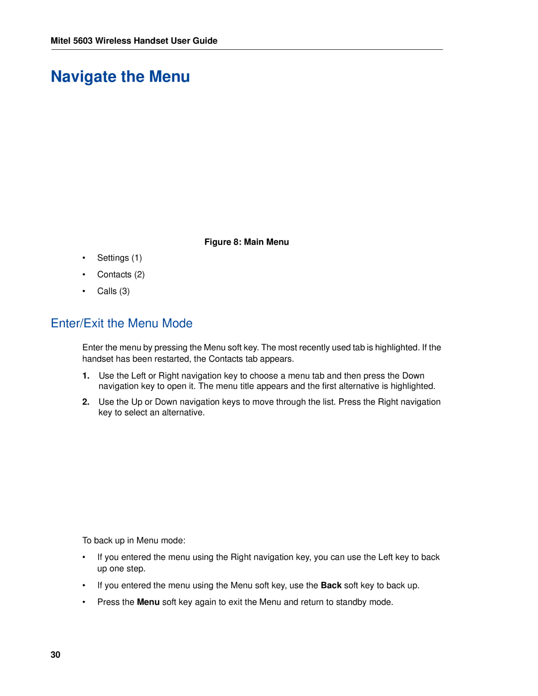 Mitel MITEL 5603 manual Navigate the Menu, Enter/Exit the Menu Mode 