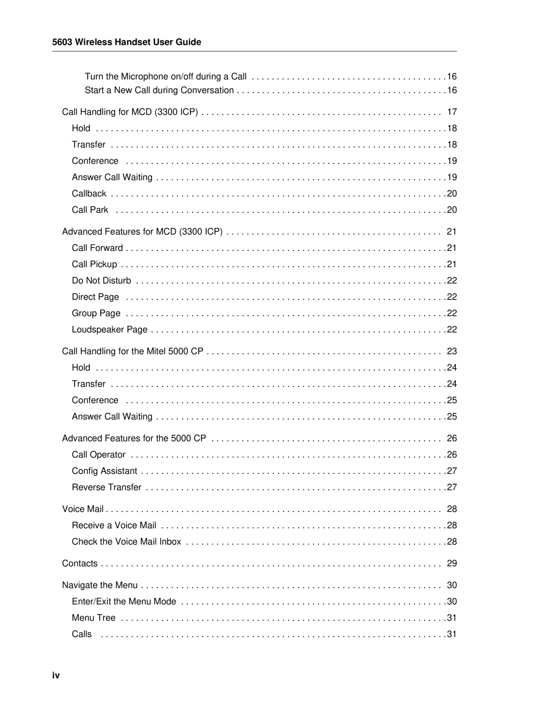 Mitel MITEL 5603 manual Wireless Handset User Guide 