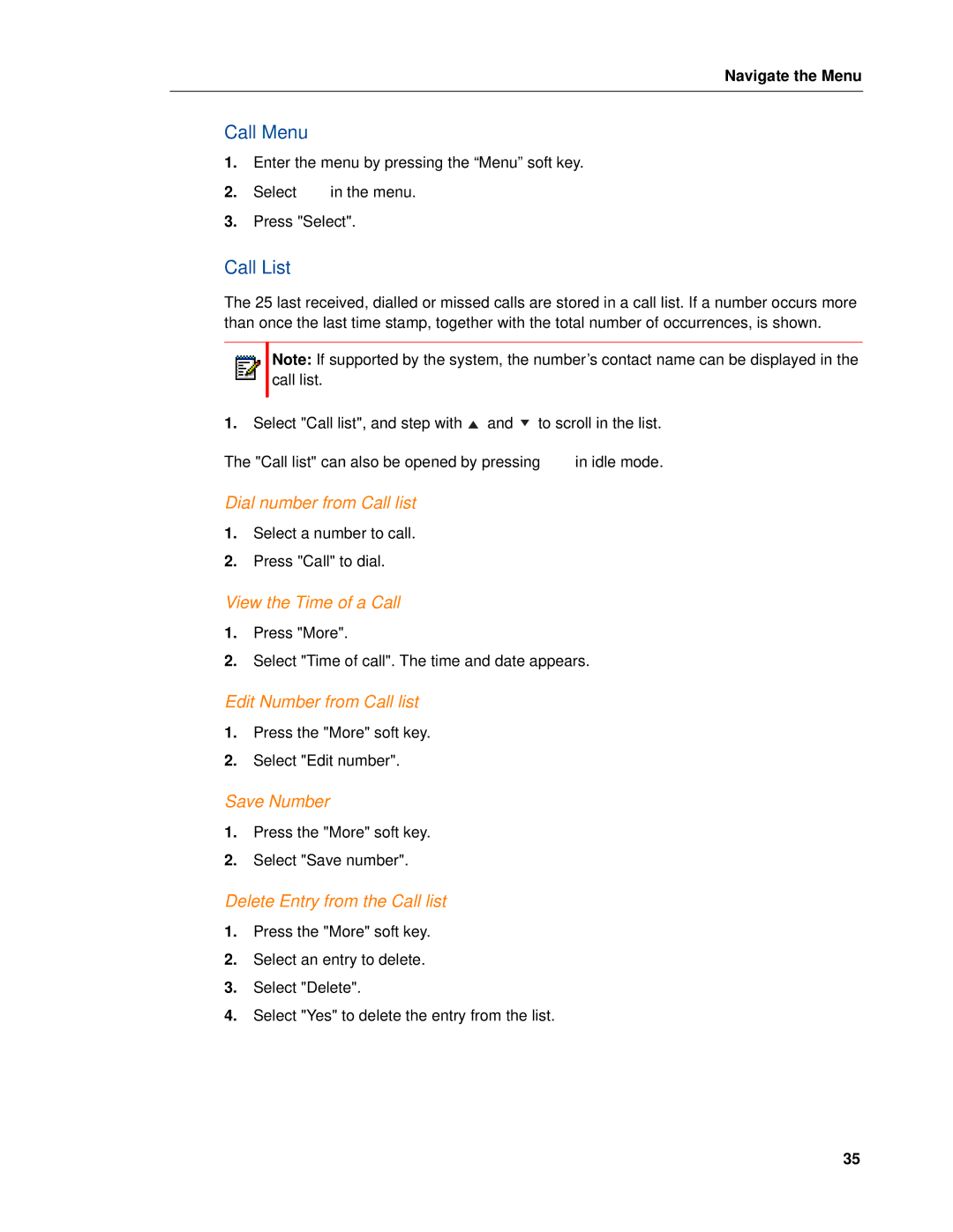 Mitel MITEL 5603 manual Call Menu, Call List 