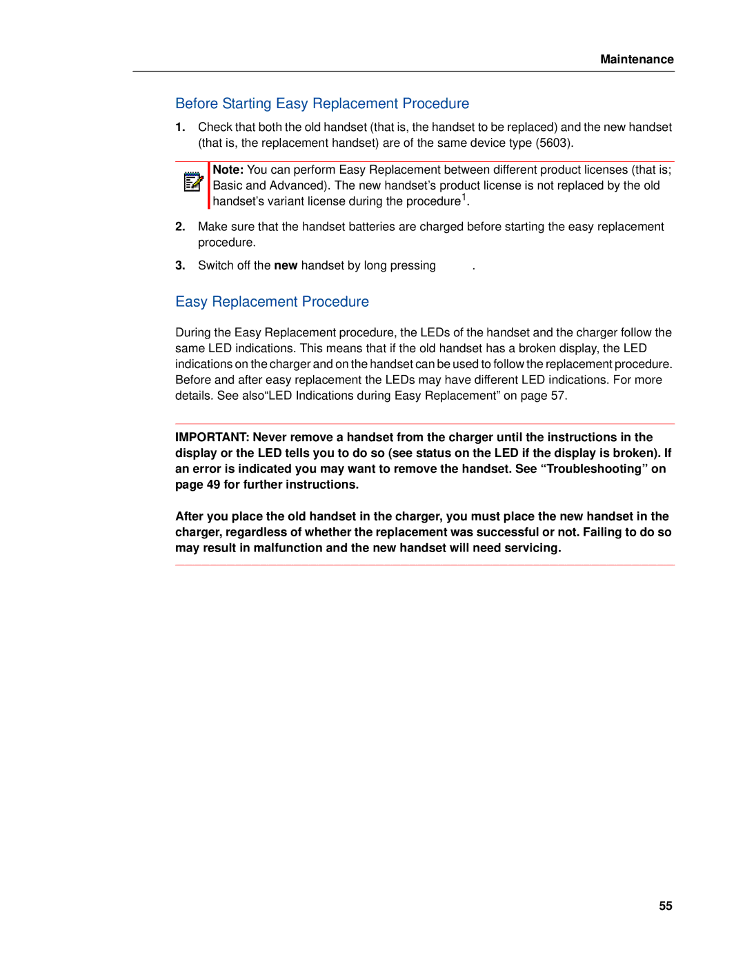 Mitel MITEL 5603 manual Before Starting Easy Replacement Procedure 