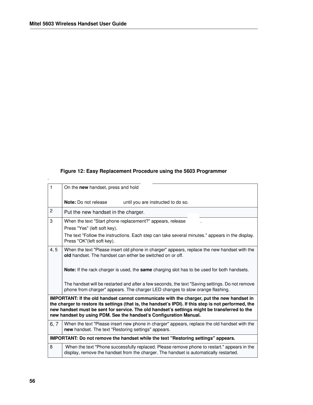 Mitel MITEL 5603 manual Easy Replacement Procedure using the 5603 Programmer 