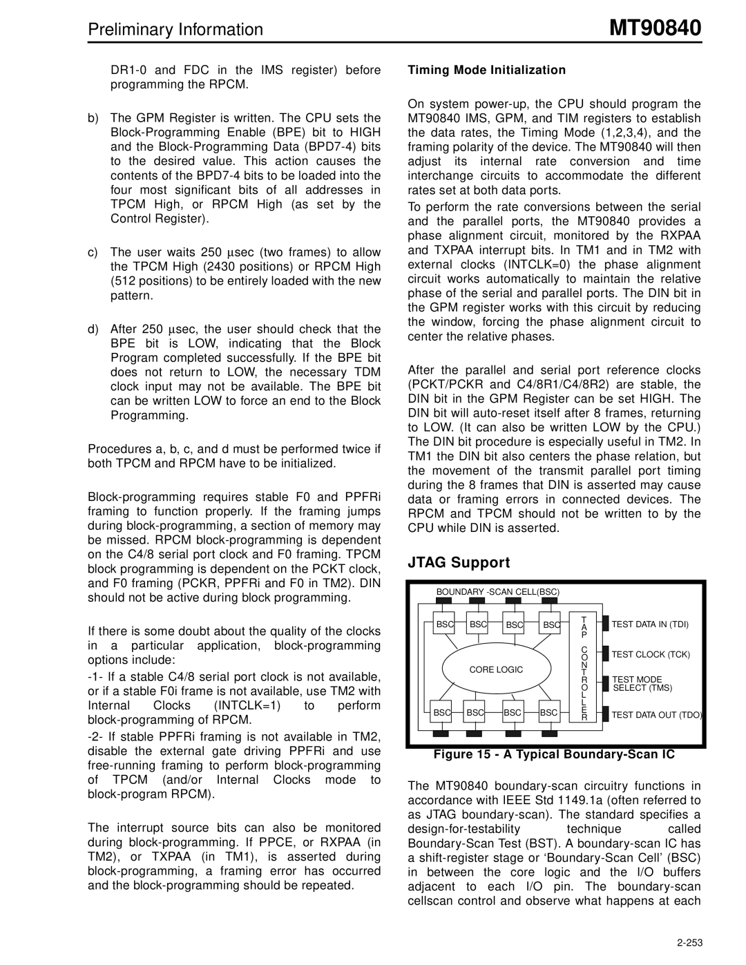 Mitel MT90840 manual Jtag Support, Timing Mode Initialization 