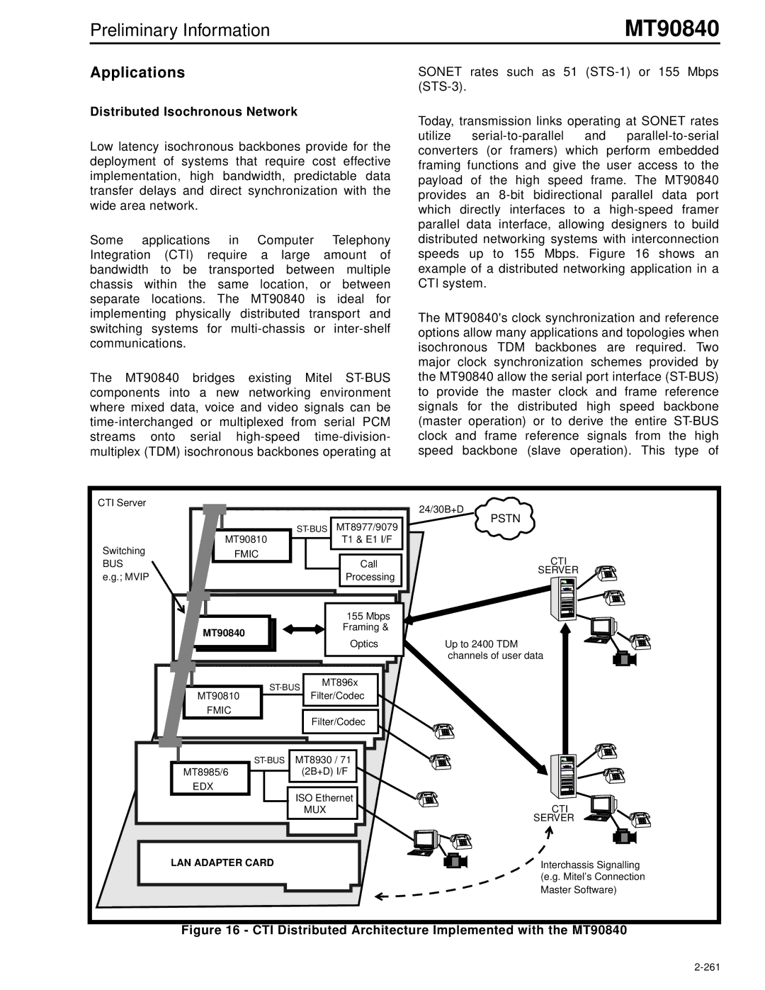 Mitel manual Distributed Isochronous Network, CTI Distributed Architecture Implemented with the MT90840 