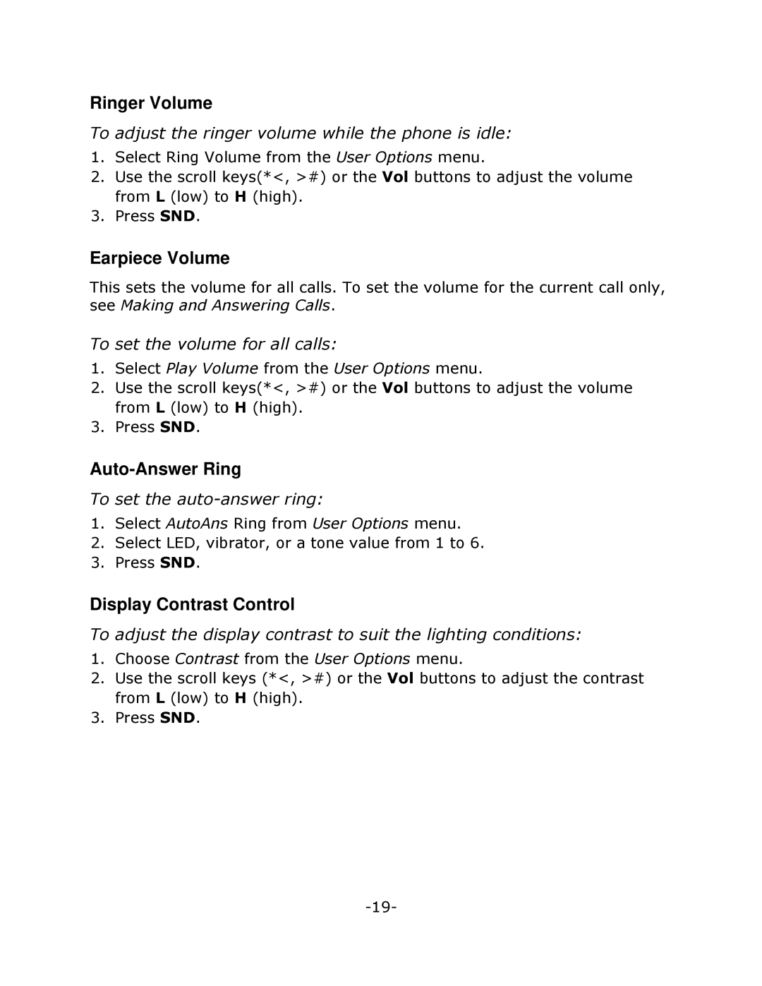 Mitel NETVISION PHONE manual Ringer Volume, Earpiece Volume, Auto-Answer Ring, Display Contrast Control 