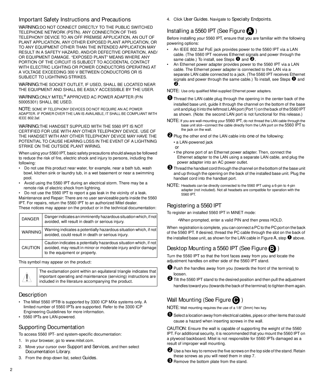 Mitel none Important Safety Instructions and Precautions, Description, Supporting Documentation, Registering a 5560 IPT 