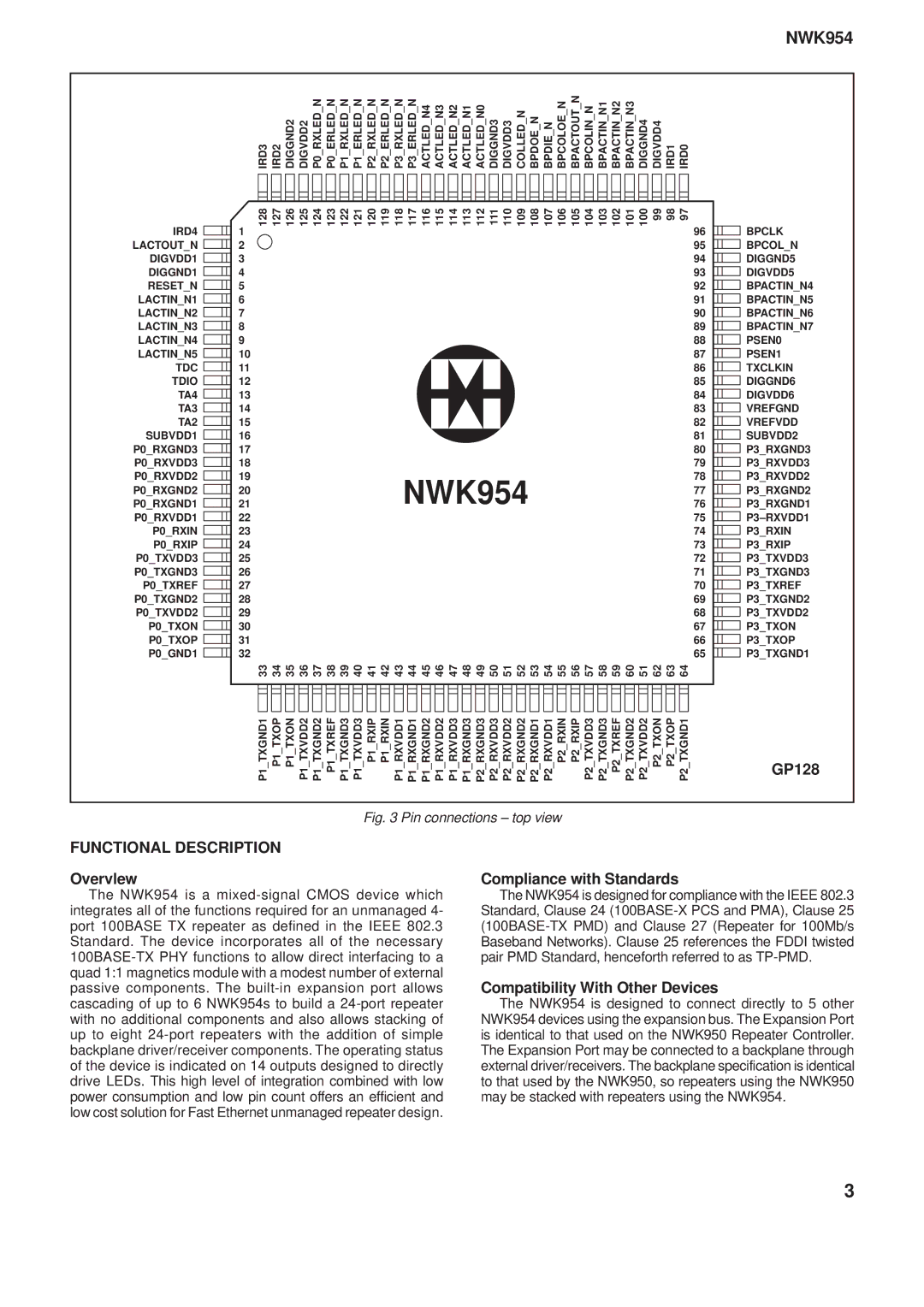 Mitel NWK954 manual GP128, Functional Description, Overvlew, Compliance with Standards, Compatibility With Other Devices 