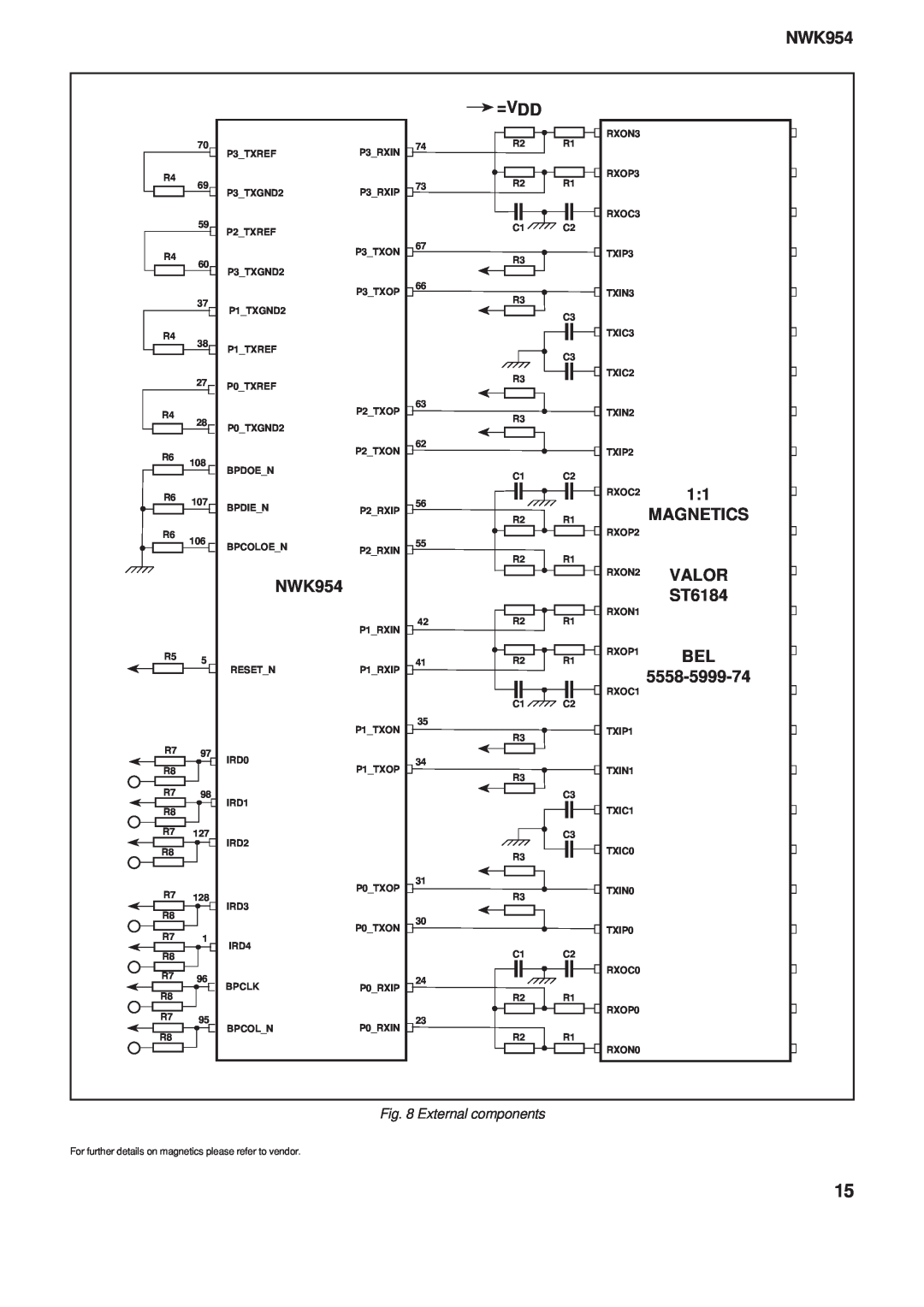 Mitel NWK954 manual =V Dd, Magnetics, Valor, ST6184, 5558-5999-74, External components 