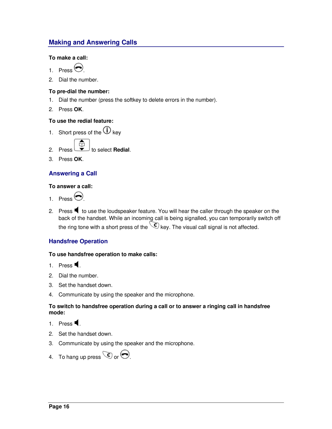 Mitel OpenPhone 27 manual Making and Answering Calls, Answering a Call, Handsfree Operation 