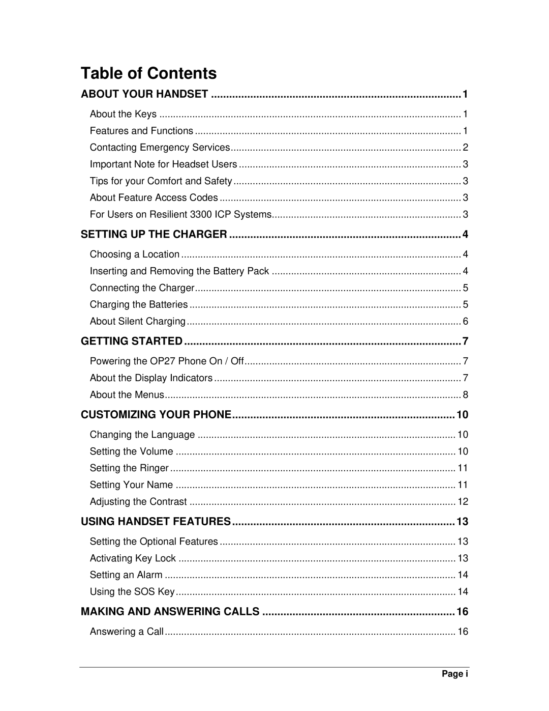 Mitel OpenPhone 27 manual Table of Contents 