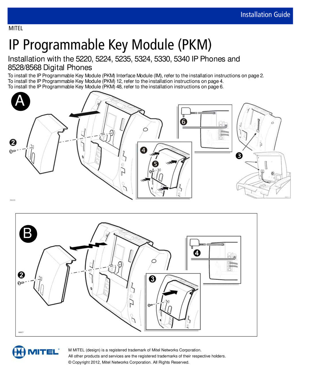 Mitel PKM IM installation instructions IP Programmable Key Module PKM 