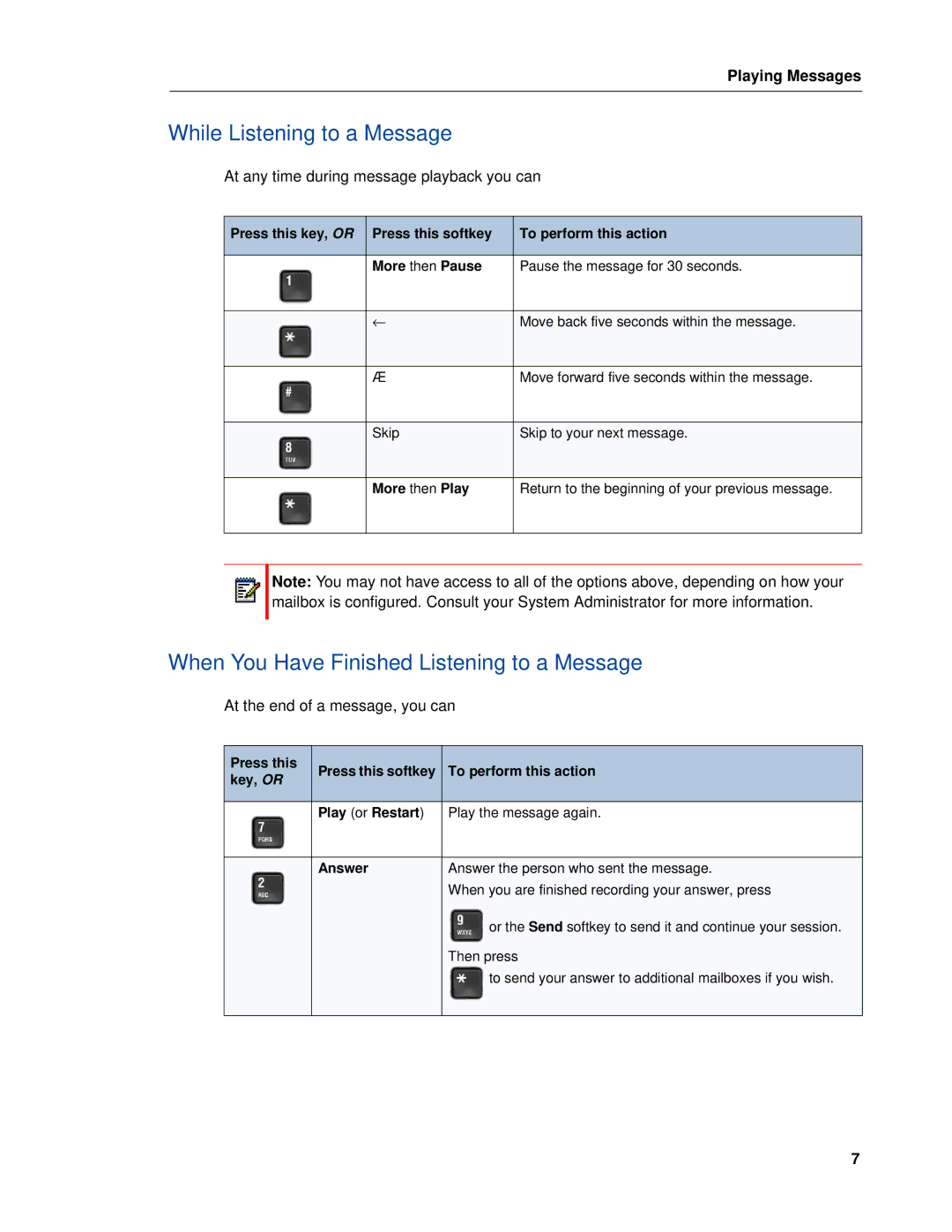 Mitel RELEASE 6.0 manual While Listening to a Message, When You Have Finished Listening to a Message, Playing Messages 