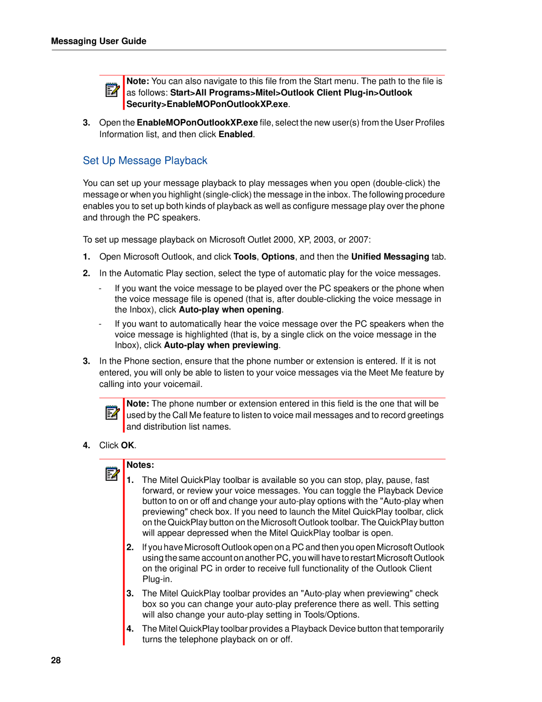 Mitel RELEASE 6.0 manual Set Up Message Playback 