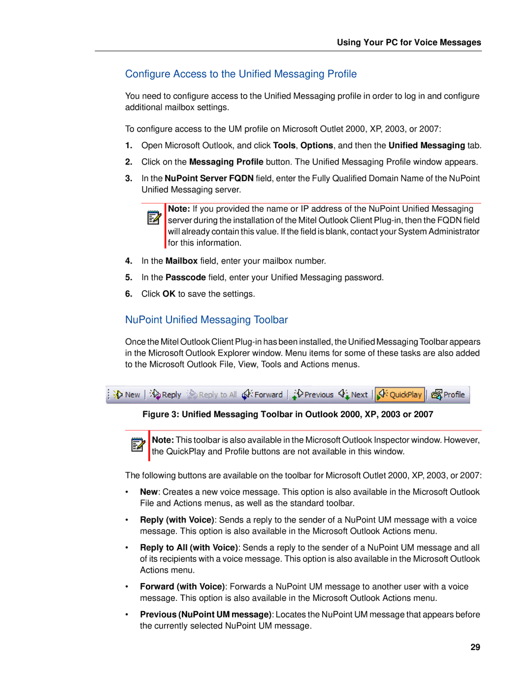 Mitel RELEASE 6.0 manual Configure Access to the Unified Messaging Profile, NuPoint Unified Messaging Toolbar 