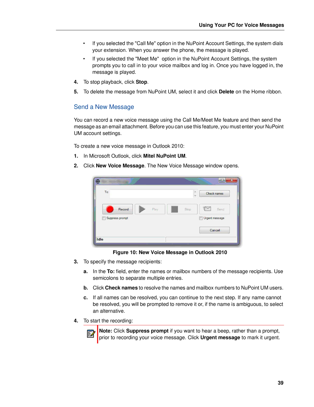 Mitel RELEASE 6.0 manual Send a New Message, New Voice Message in Outlook 