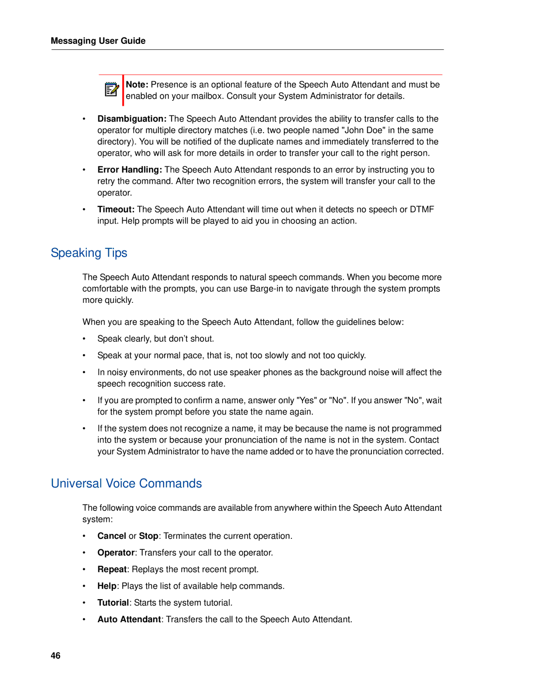 Mitel RELEASE 6.0 manual Speaking Tips, Universal Voice Commands 