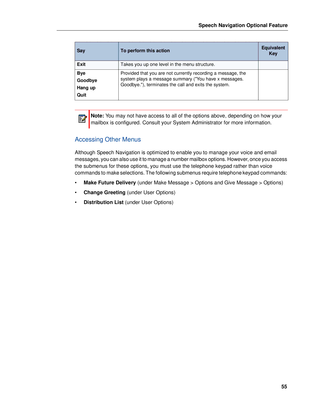 Mitel RELEASE 6.0 manual Accessing Other Menus 