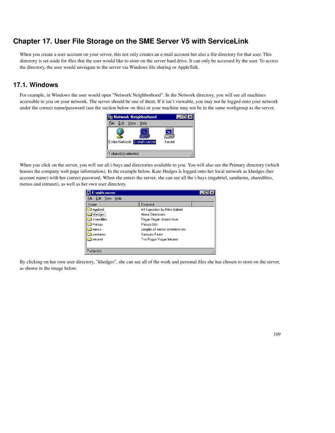 Mitel manual User File Storage on the SME Server V5 with ServiceLink, Windows 