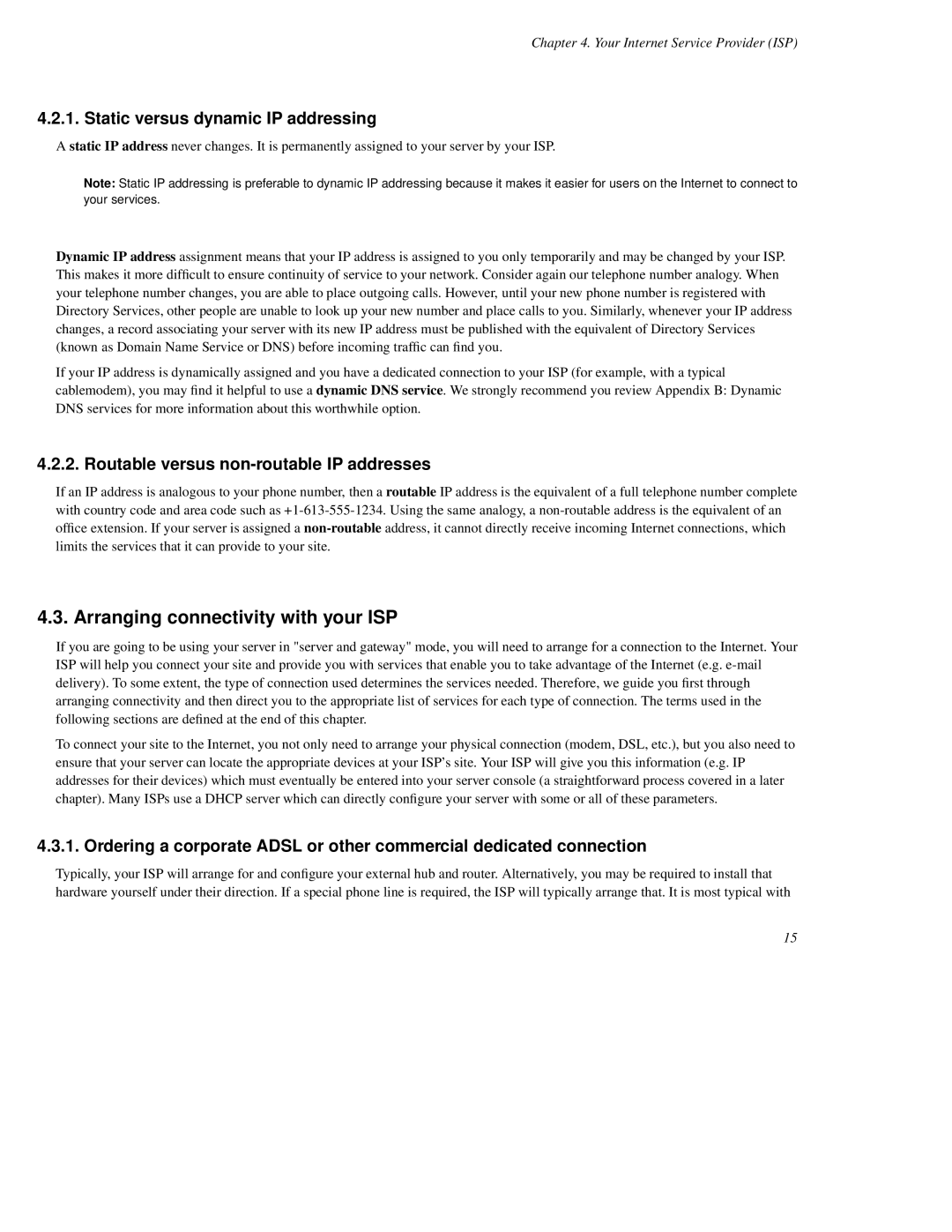 Mitel SME Server V5 with ServiceLink manual Arranging connectivity with your ISP, Static versus dynamic IP addressing 