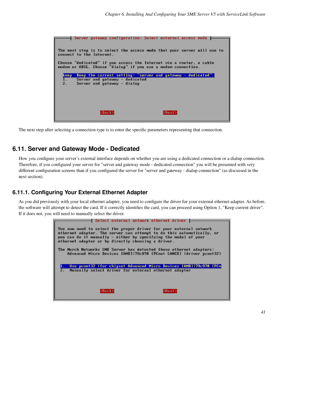 Mitel SME Server V5 with ServiceLink manual Server and Gateway Mode Dedicated, Conﬁguring Your External Ethernet Adapter 