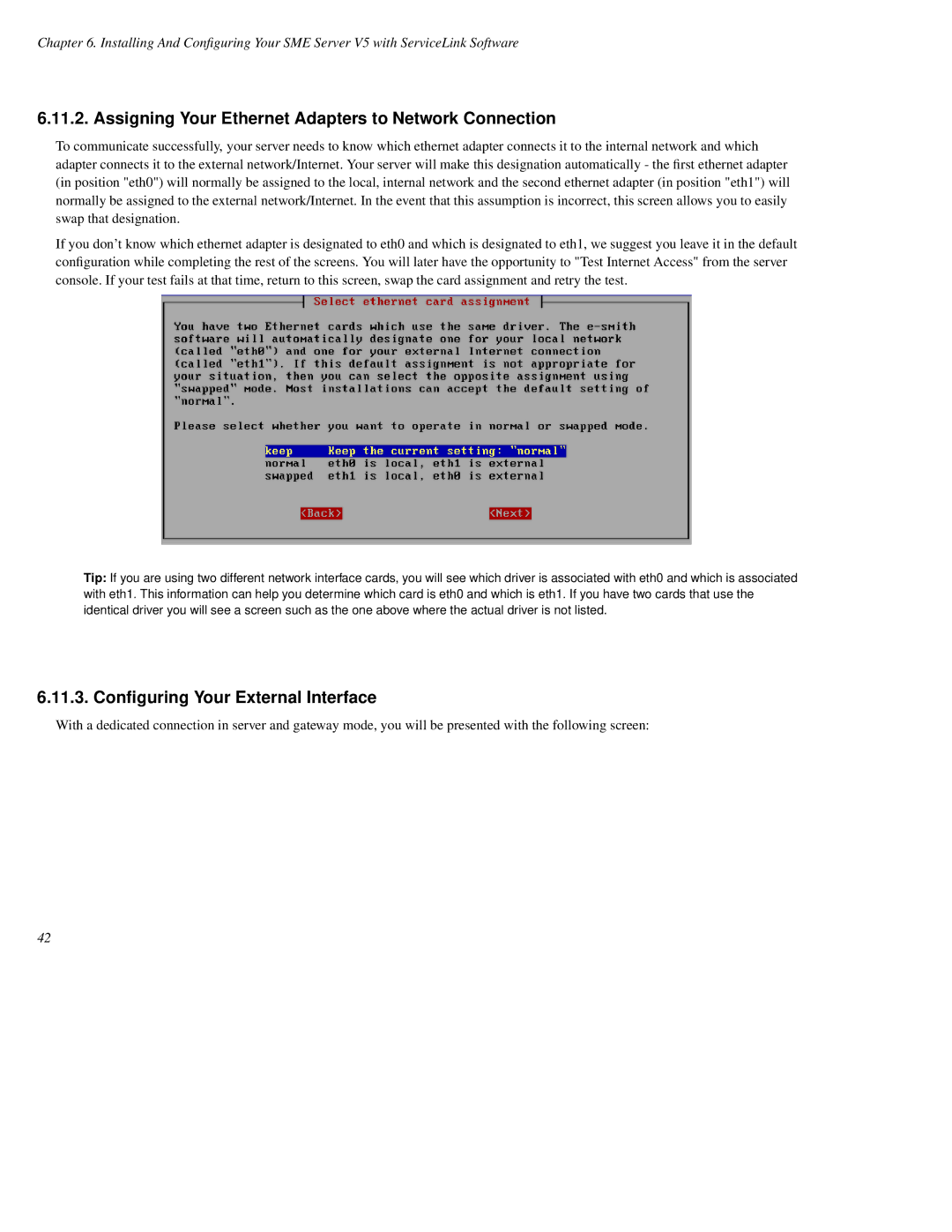 Mitel SME Server V5 with ServiceLink manual Assigning Your Ethernet Adapters to Network Connection 