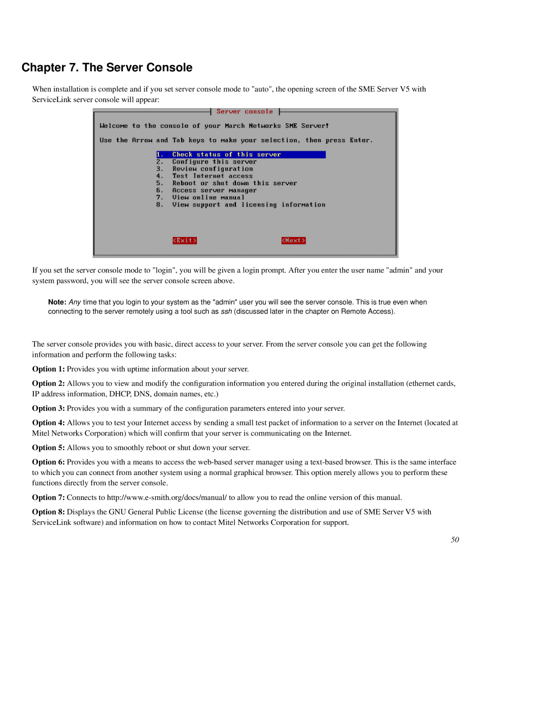 Mitel SME Server V5 with ServiceLink manual Server Console 