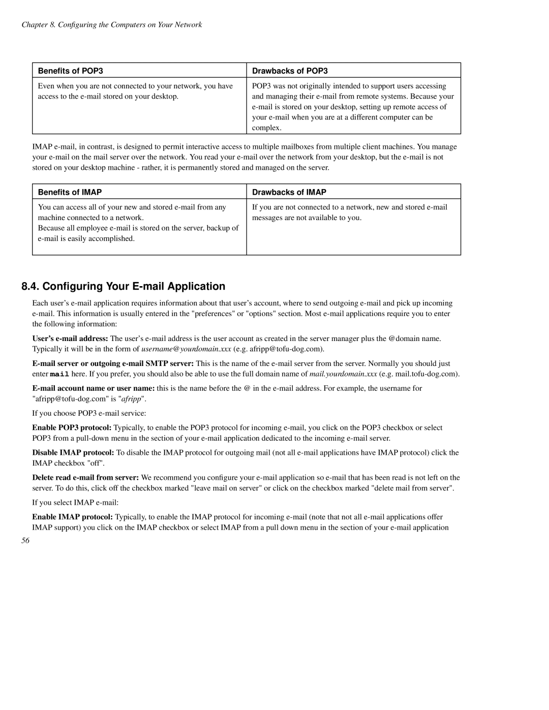 Mitel SME Server V5 with ServiceLink manual Conﬁguring Your E-mail Application, Beneﬁts of POP3 Drawbacks of POP3 