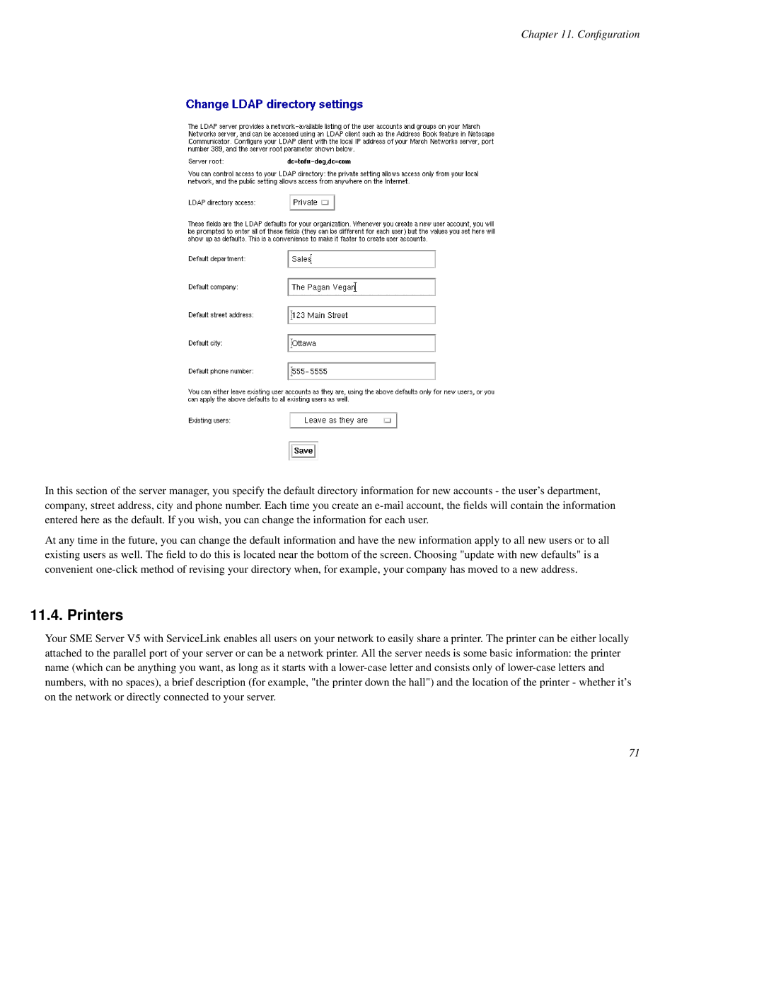 Mitel SME Server V5 with ServiceLink manual Printers 