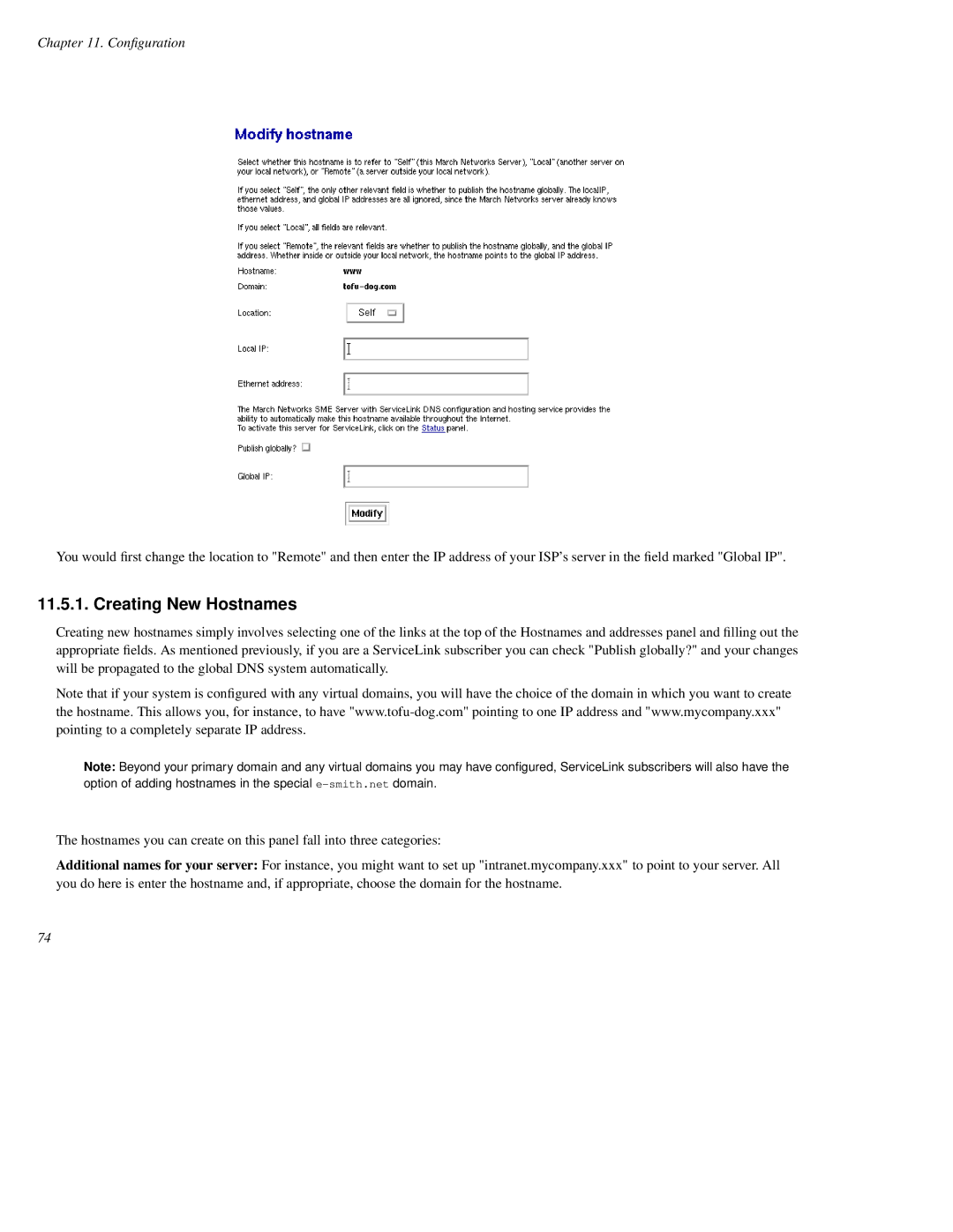 Mitel SME Server V5 with ServiceLink manual Creating New Hostnames 