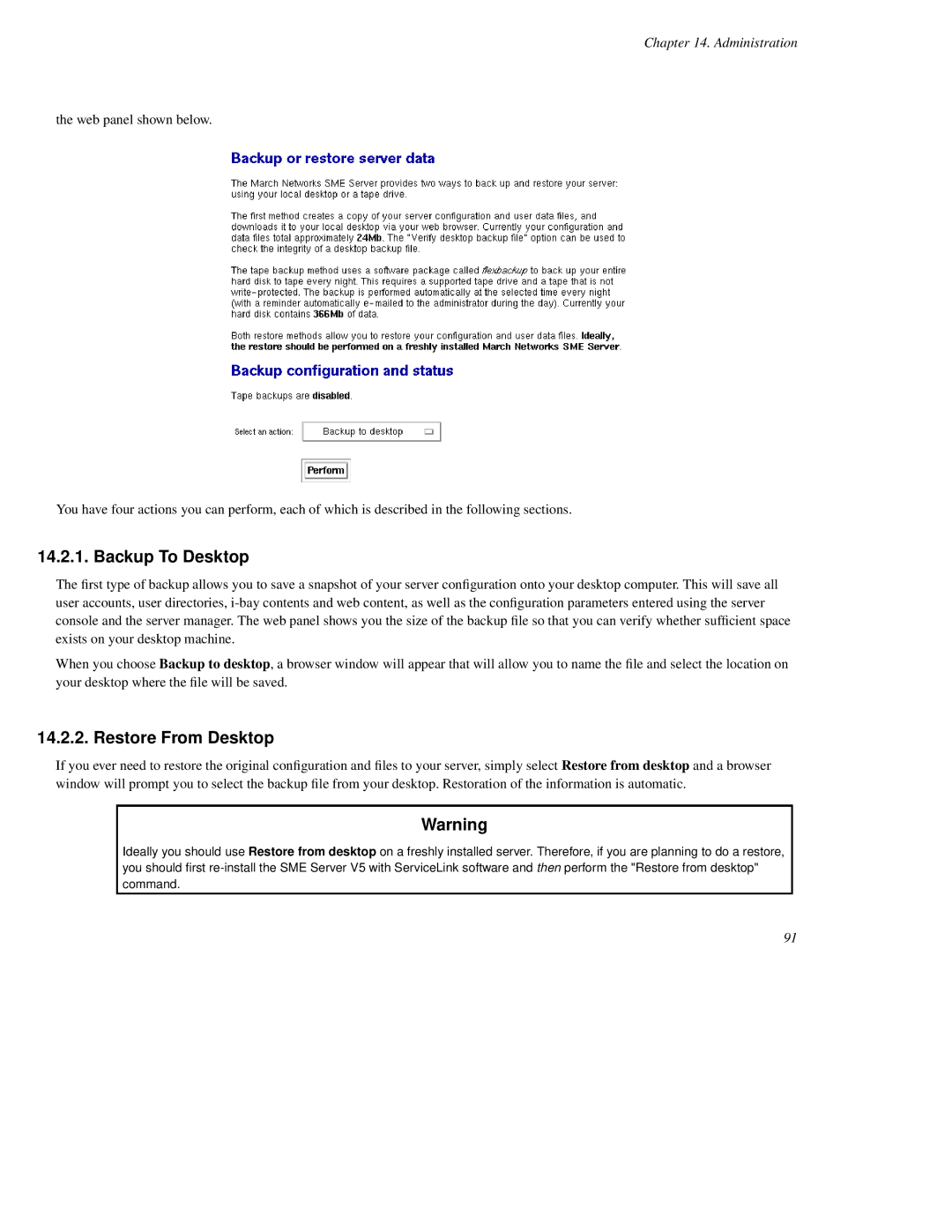 Mitel SME Server V5 with ServiceLink manual Backup To Desktop, Restore From Desktop 