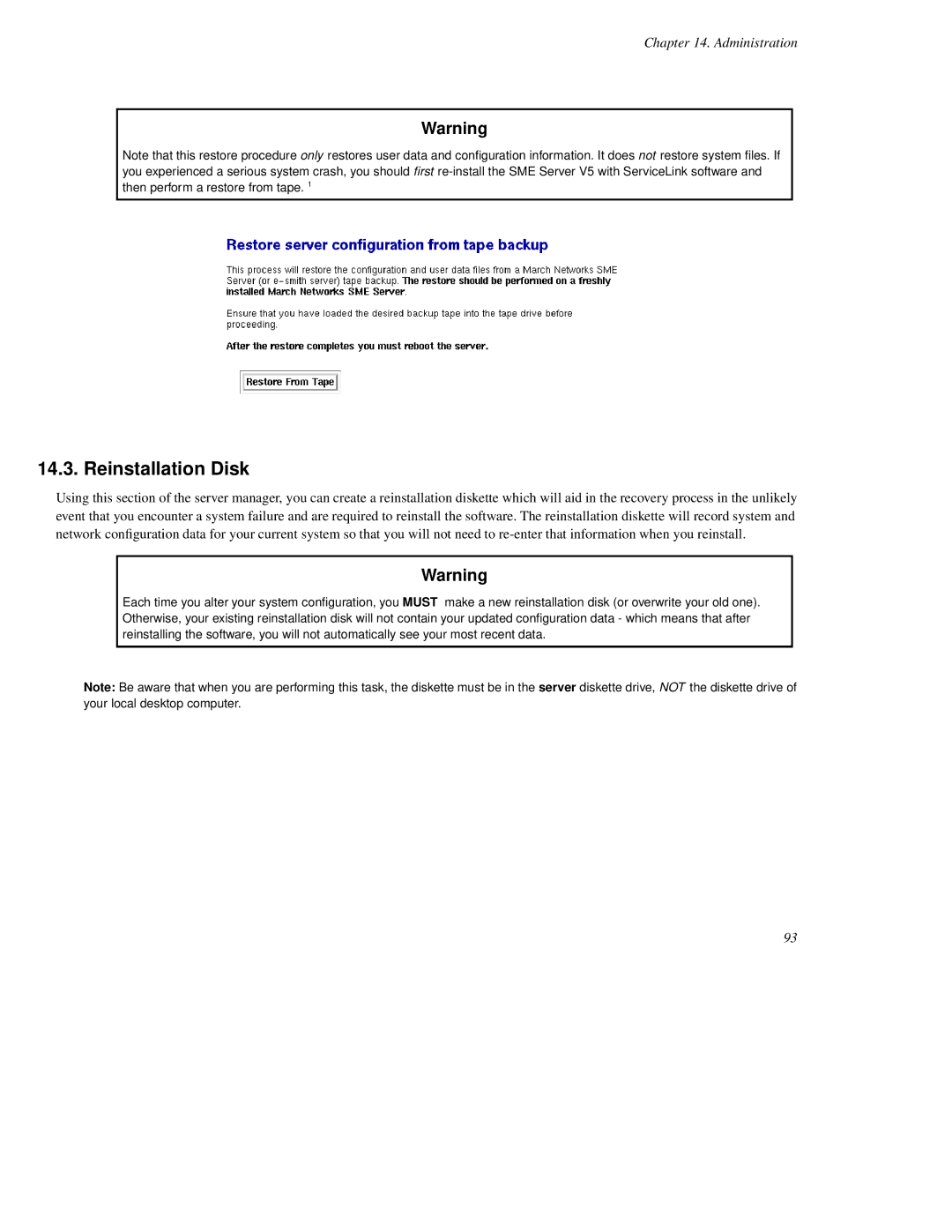 Mitel SME Server V5 with ServiceLink manual Reinstallation Disk 