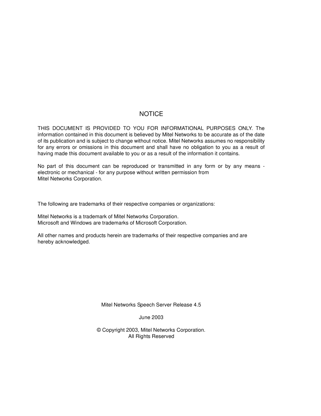 Mitel Speech Server manual 