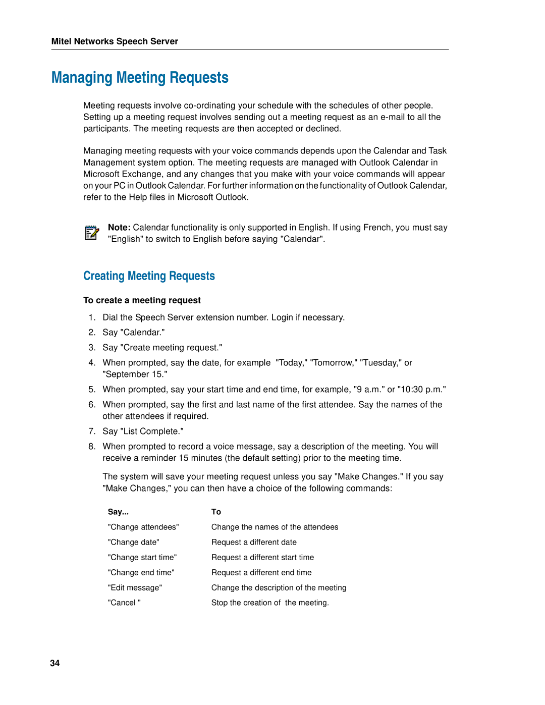 Mitel Speech Server manual Managing Meeting Requests, Creating Meeting Requests, To create a meeting request 