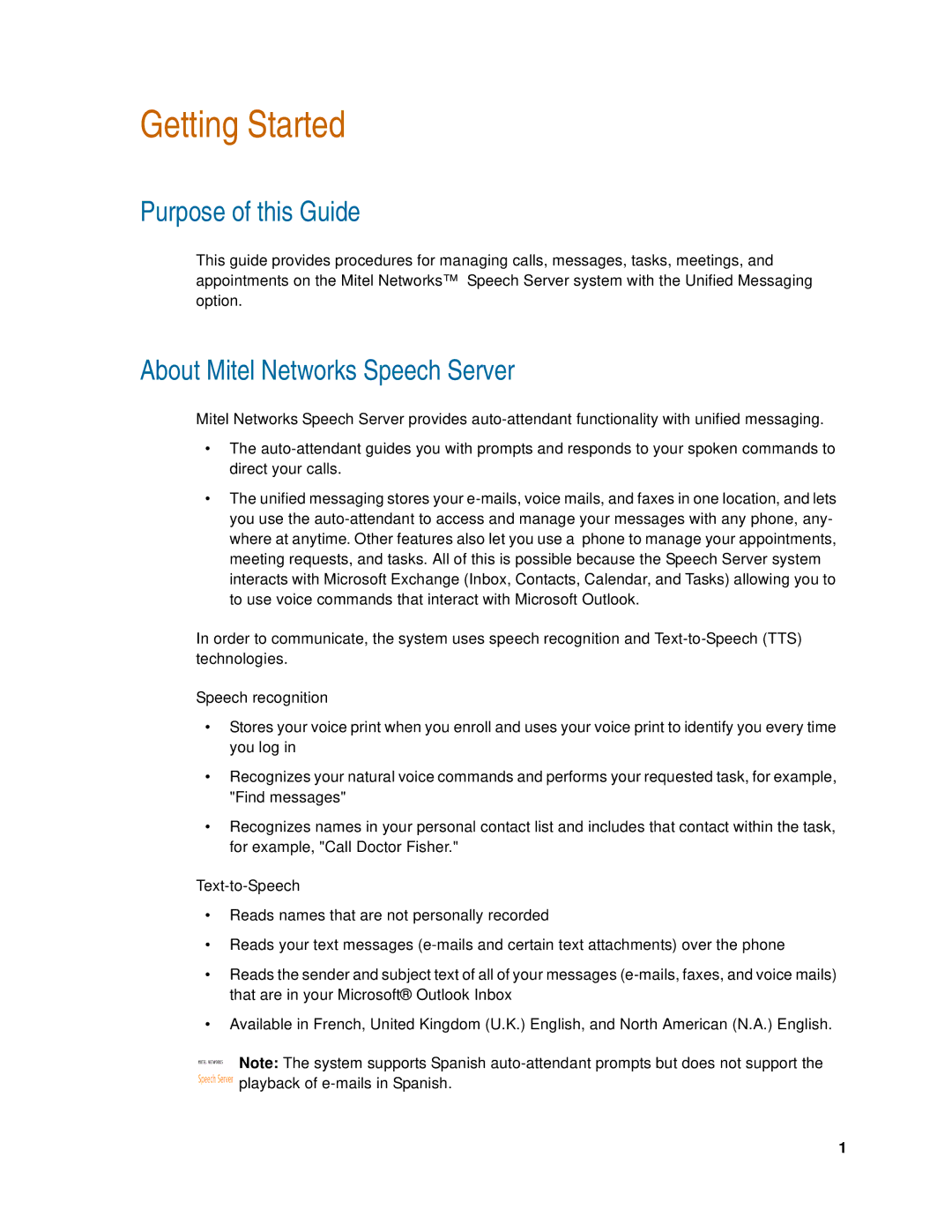 Mitel manual Purpose of this Guide, About Mitel Networks Speech Server 