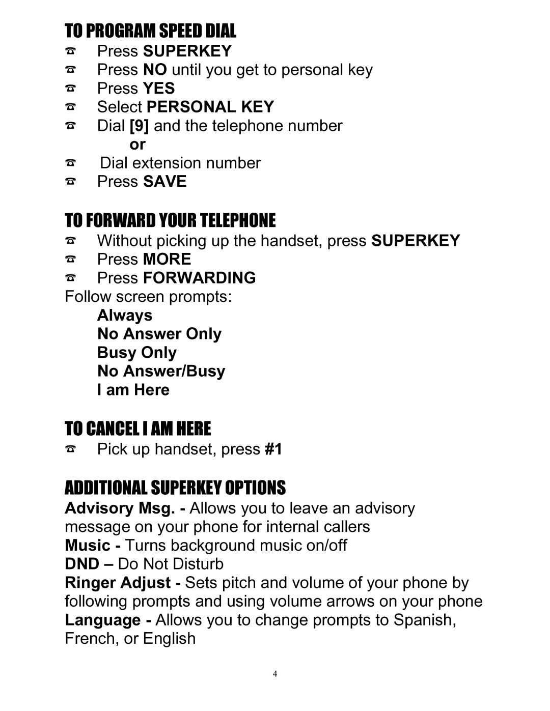 Mitel SUPERSET 420, 200 To Program Speed Dial, To Forward Your Telephone, To Cancel I AM Here, Additional Superkey Options 