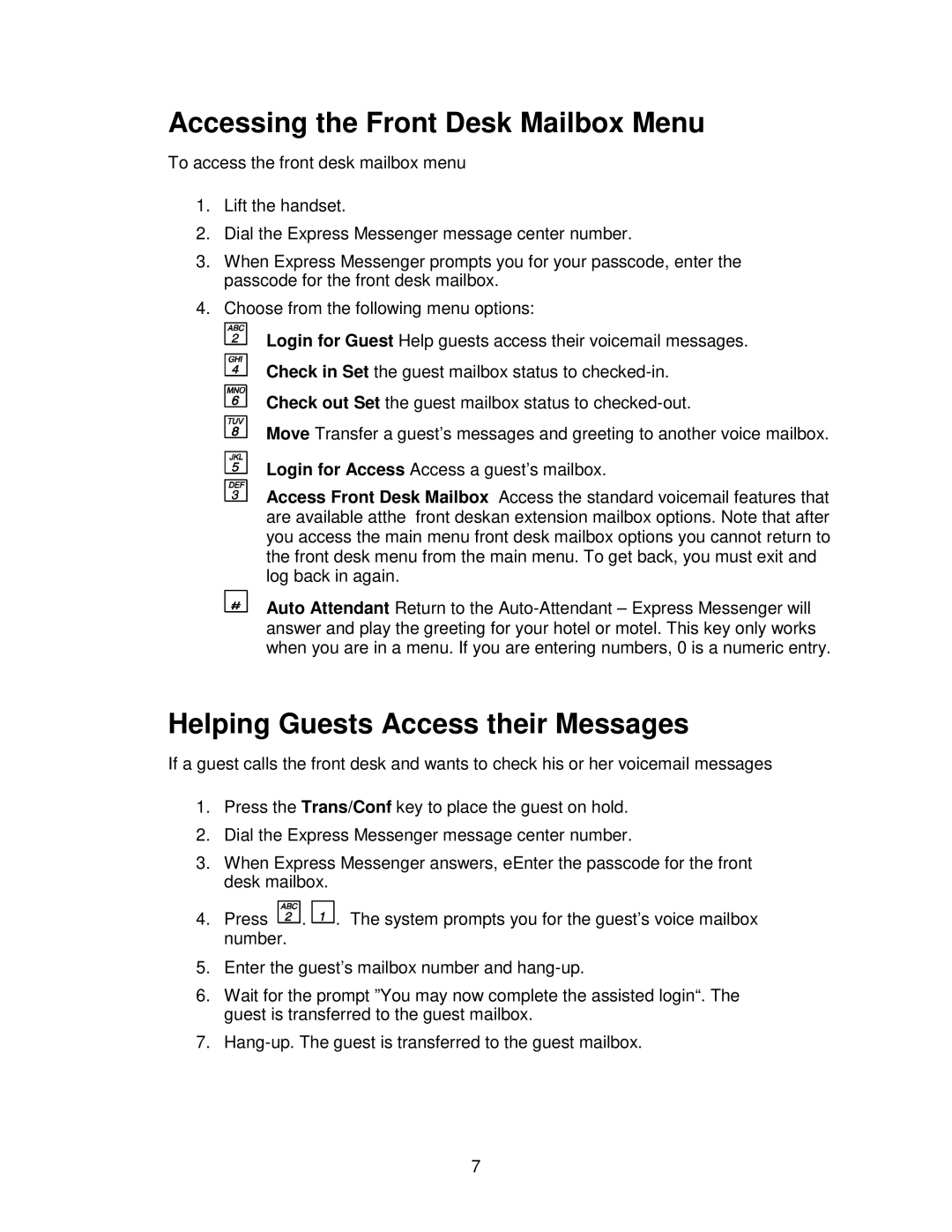 Mitel ML, SX-200 EL manual Accessing the Front Desk Mailbox Menu, Helping Guests Access their Messages 