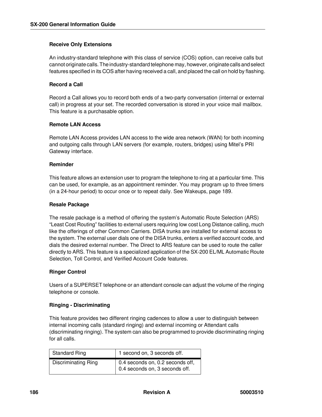 Mitel SX-2000, sx-200 SX-200 General Information Guide Receive Only Extensions, Record a Call, Remote LAN Access, Reminder 