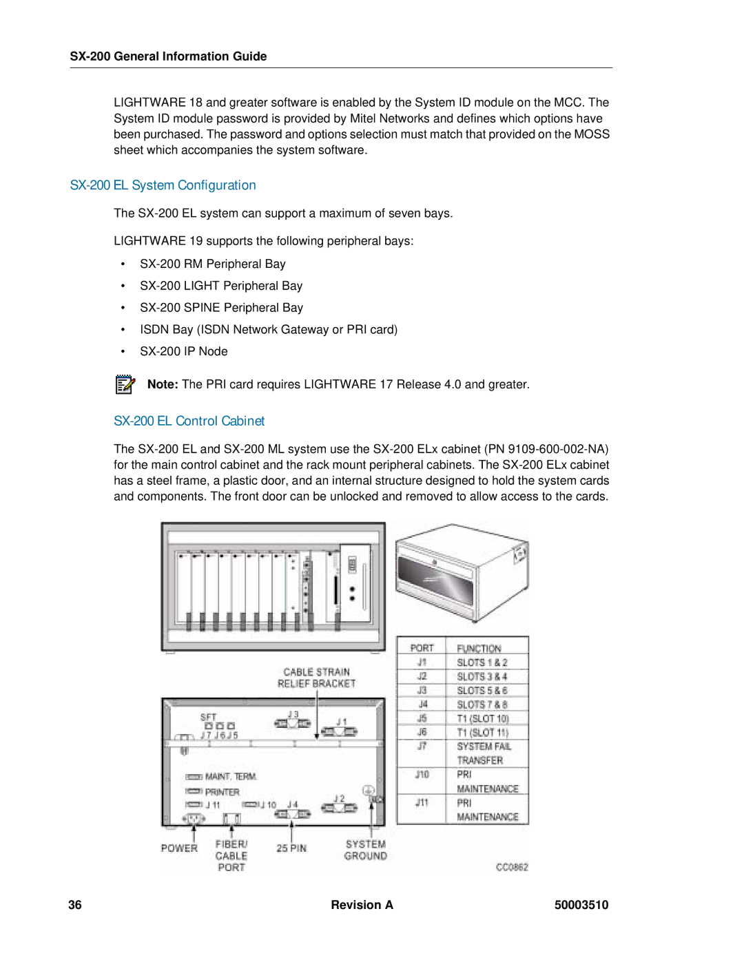 Mitel SX-2000, sx-200 manual SX-200 EL System Configuration, SX-200 EL Control Cabinet 