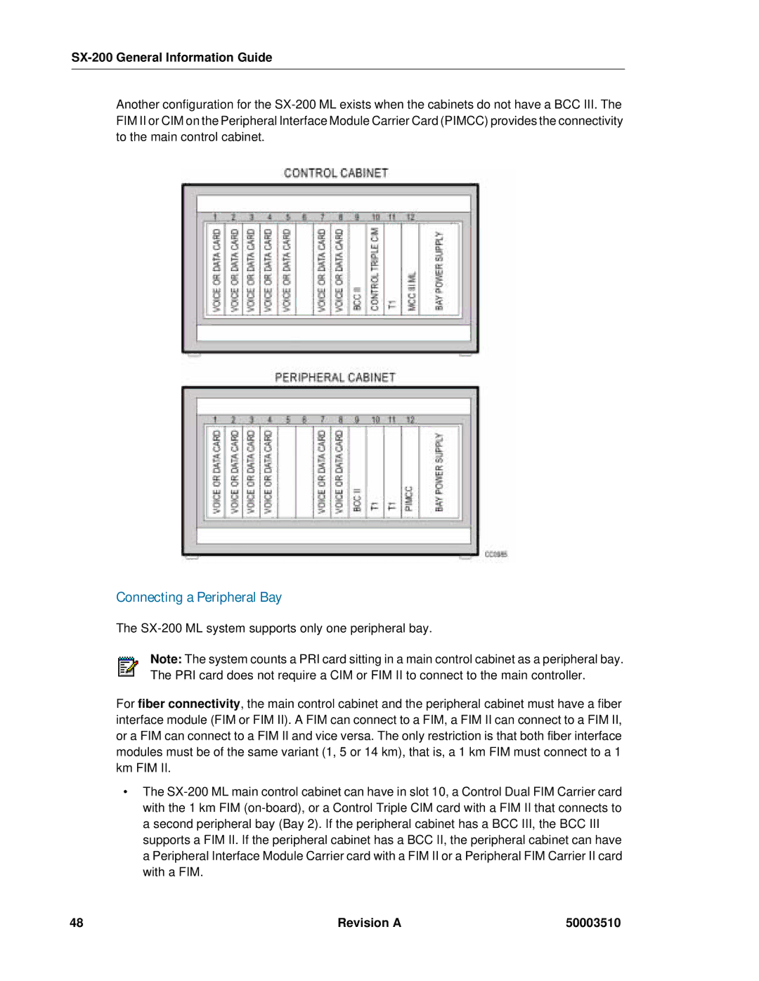 Mitel SX-2000, sx-200 manual Connecting a Peripheral Bay 