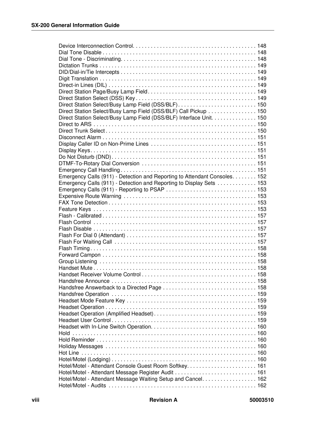 Mitel SX-2000, sx-200 manual Viii Revision a 50003510 