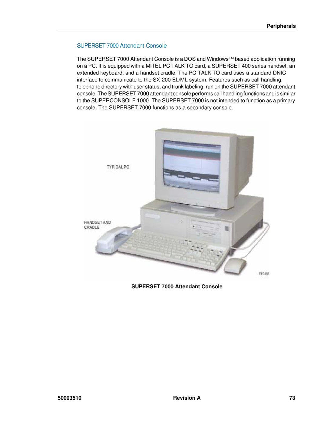 Mitel sx-200, SX-2000 manual Superset 7000 Attendant Console 50003510 Revision a 