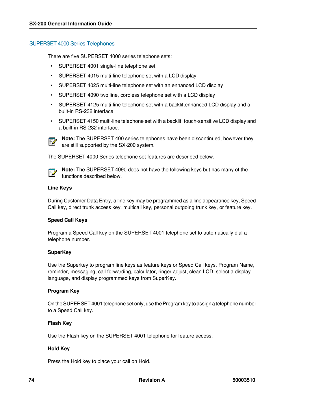 Mitel SX-2000, sx-200 manual Superset 4000 Series Telephones 