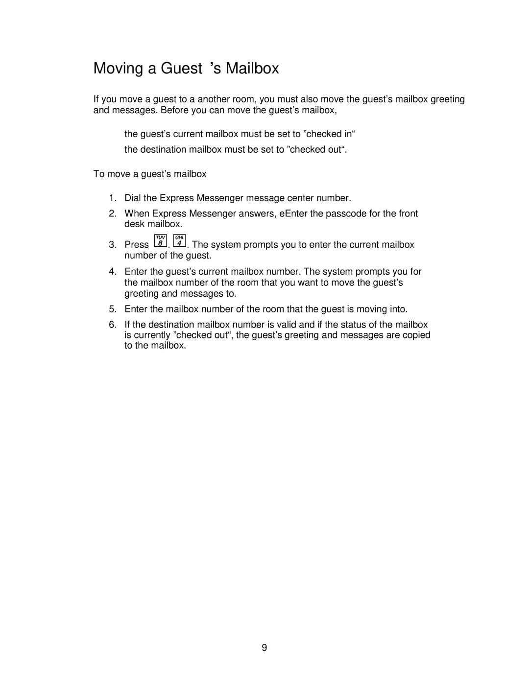 Mitel SX-200EL, SX-200ML manual Moving a Guest’s Mailbox 