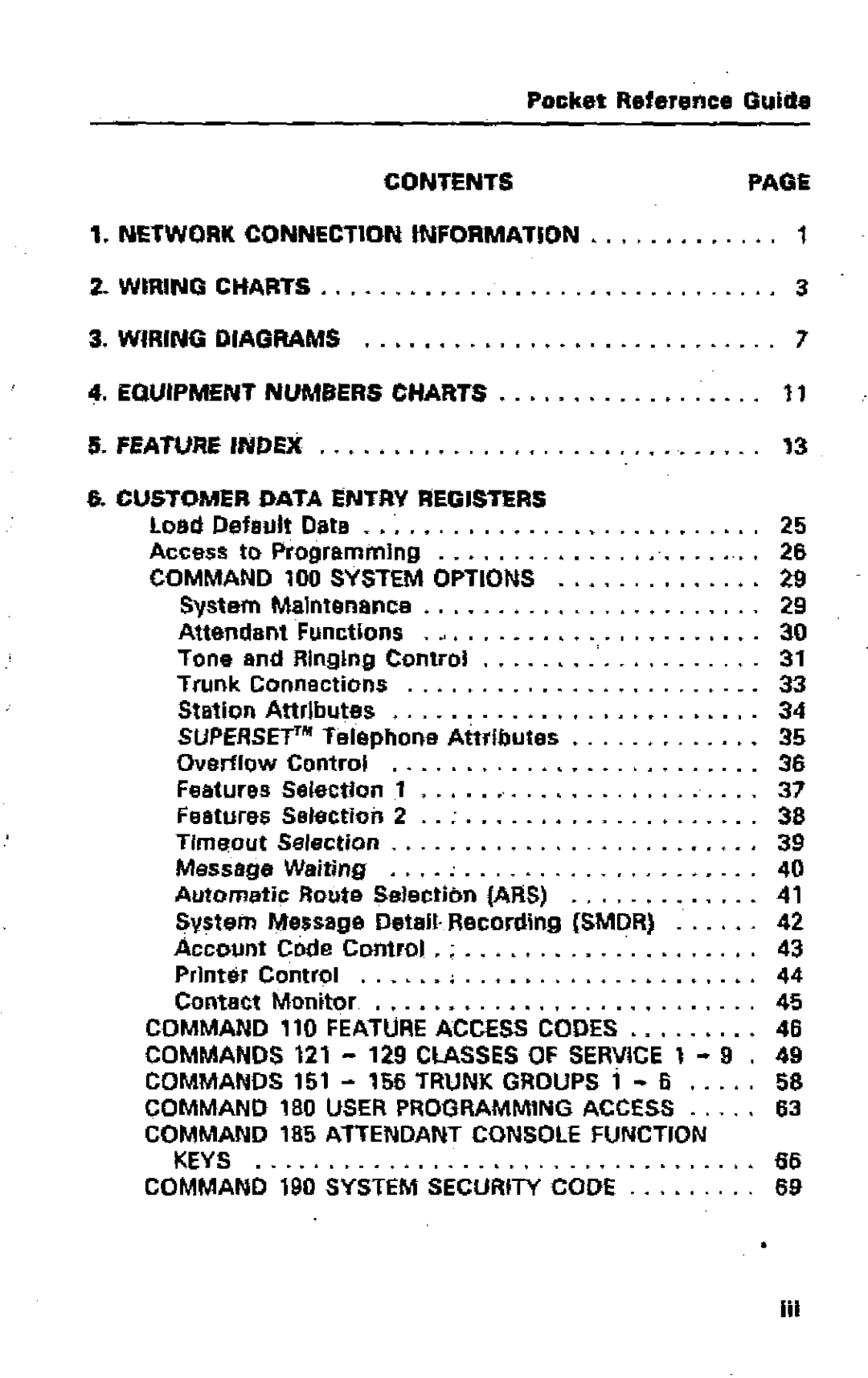 Mitel SX-50 Pocket Reference Guide, Load Default Data Access to Programming, System Maintenance, Tone and Ringing Control 