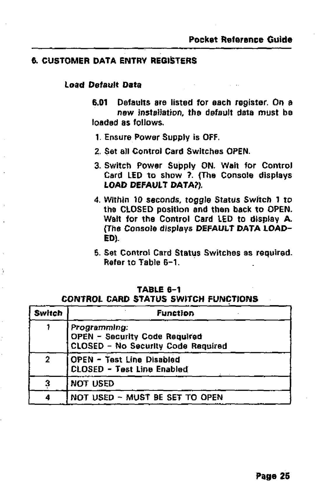 Mitel SX-50 manual Pocket R11terence Guide, $et all Control Card Switches Open, SwitchFunction Programming 