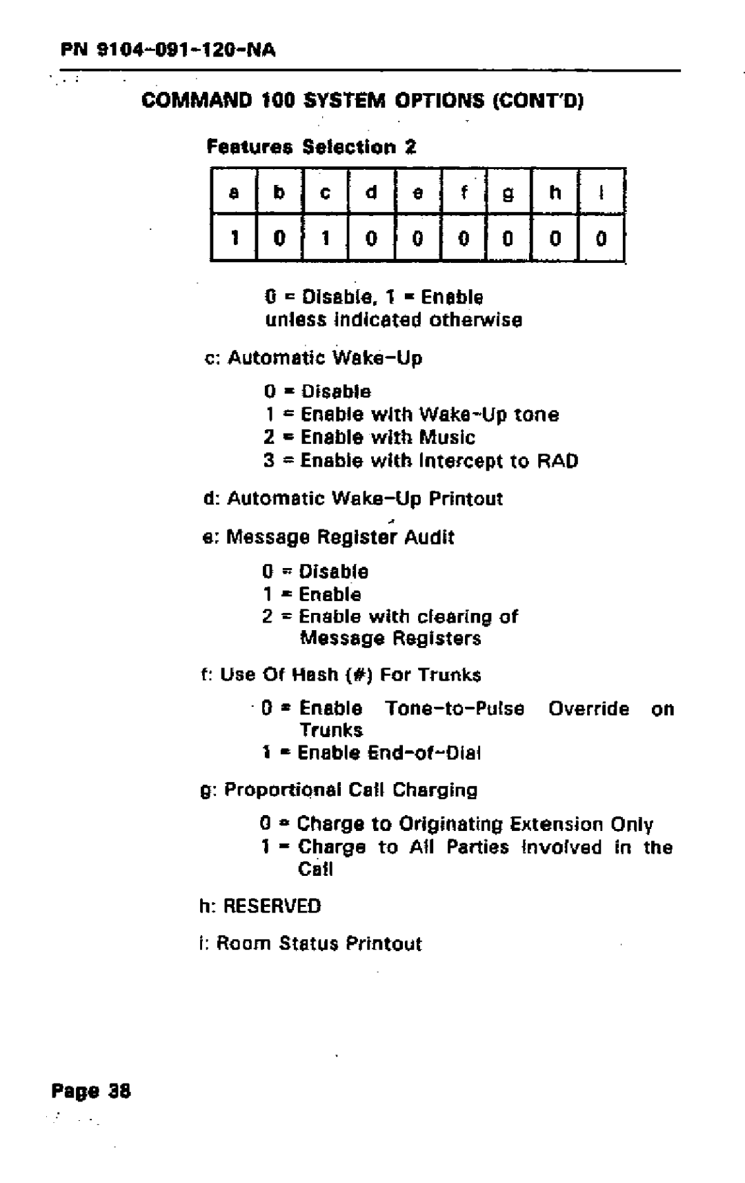 Mitel SX-50 1 0 0 0 0 0 o, Features Selection, =Enable with Wake-Up tone Enable with Music, Automatic Wake-Up Printout 