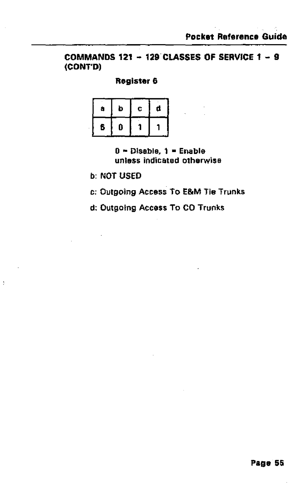 Mitel SX-50 manual Commands 121 129 Classes of Service 1, Outgoing Access To E&M Tie Trunks 