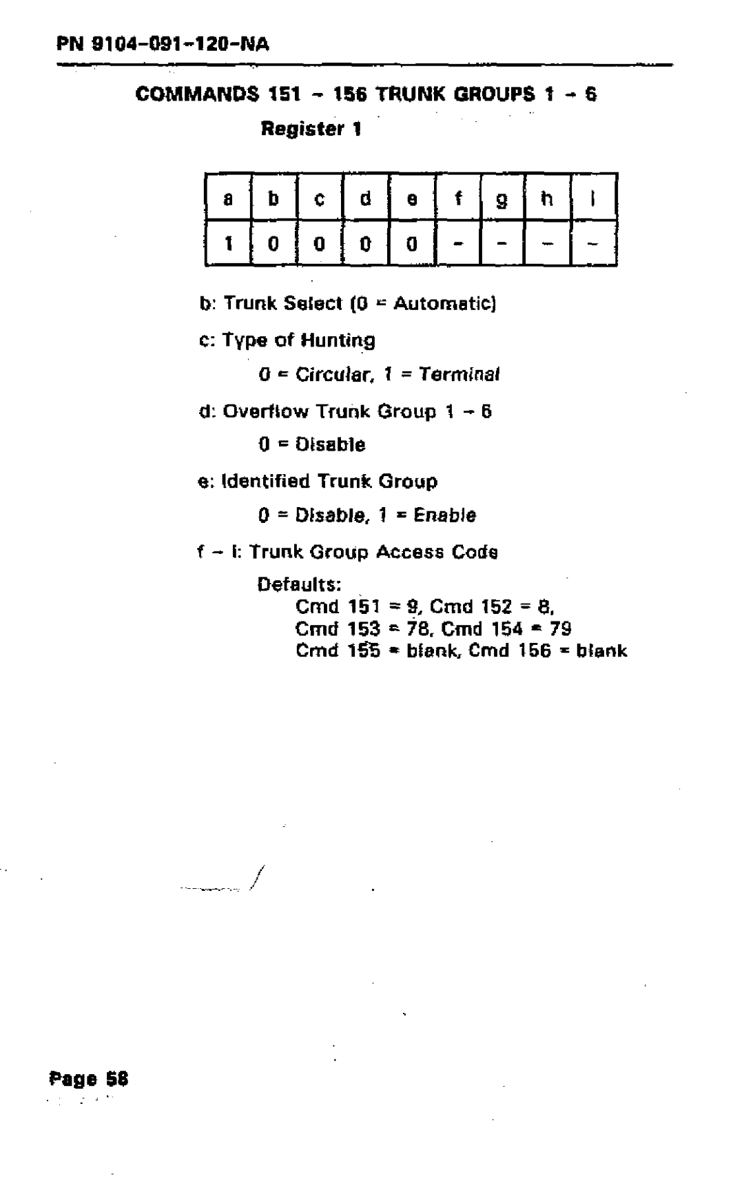 Mitel SX-50 manual Type of Hunting, Overflow Trunk Group 1 =Disable Identified Trunk Group 